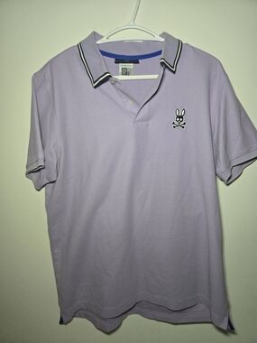 Psycho Bunny Men’s Lilac Polo with Black-Trim Contrast Collar